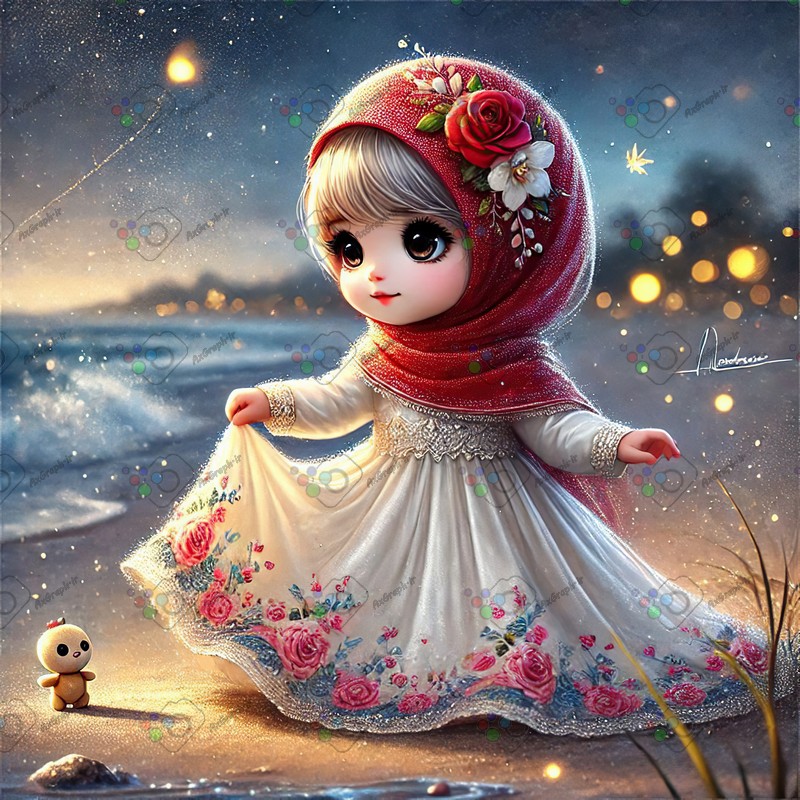 بک گراند کودکانه دختر ریزه میزه ناز با حجاب در ساحل-کد 44535(ویژه عکس گراف)