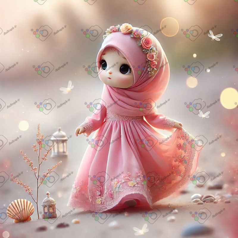 بک گراند کودکانه دختر ریزه میزه ناز با حجاب در ساحل-کد 44522(ویژه عکس گراف)
