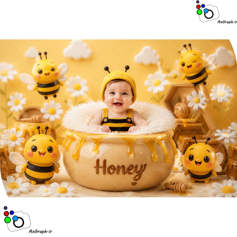بک دراپ نوزاد کوزه عسل و زنبورهای با مزه-کد 55526(ویژه عکس گراف)