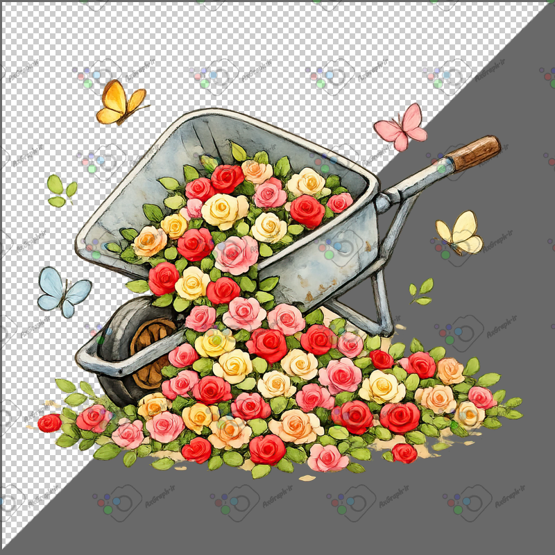 طرح برچسب فرقون گلهای رز و گلهای ریخته شده و پروانه-کد 70046(ویژه عکس گراف)