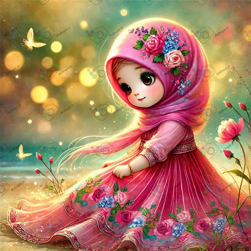 بک گراند کودکانه دختر ریزه میزه ناز با حجاب در ساحل-کد 44525(ویژه عکس گراف)