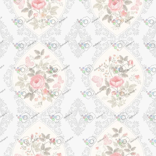 وکتور پترن گل گلی رز و پروانه طرح کاغذ دیواری-کد 11880