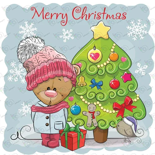 دانلود وکتور کارتونی خرسی و درخت کریسمس-کد 10105