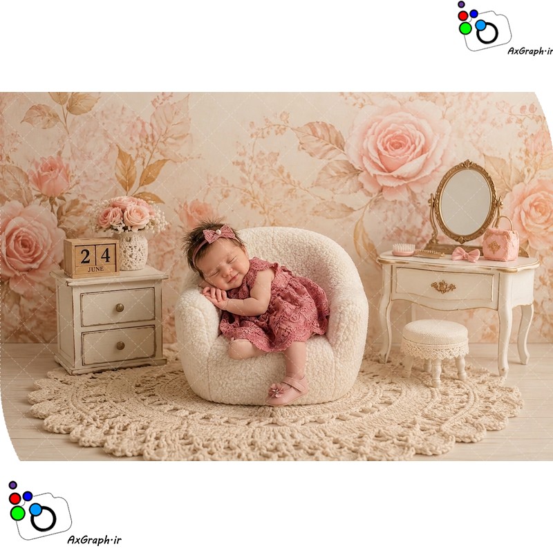 بک دراپ نوزاد مبل و اکسسوری دخترونه-کد 55490(ویژه عکس گراف)