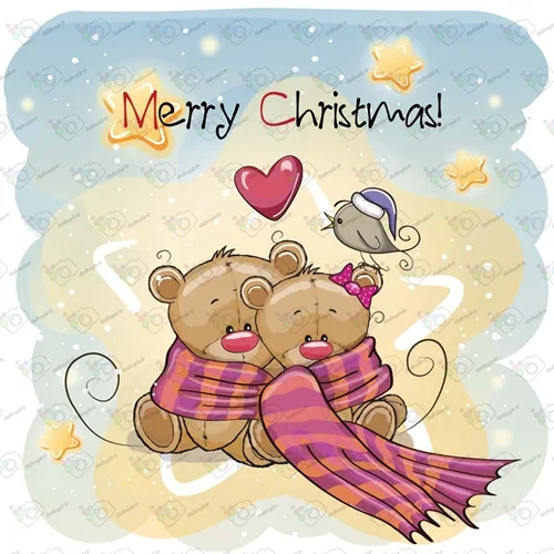 دانلود وکتور کارتونی خرس های عاشق در کریسمس-کد 10172