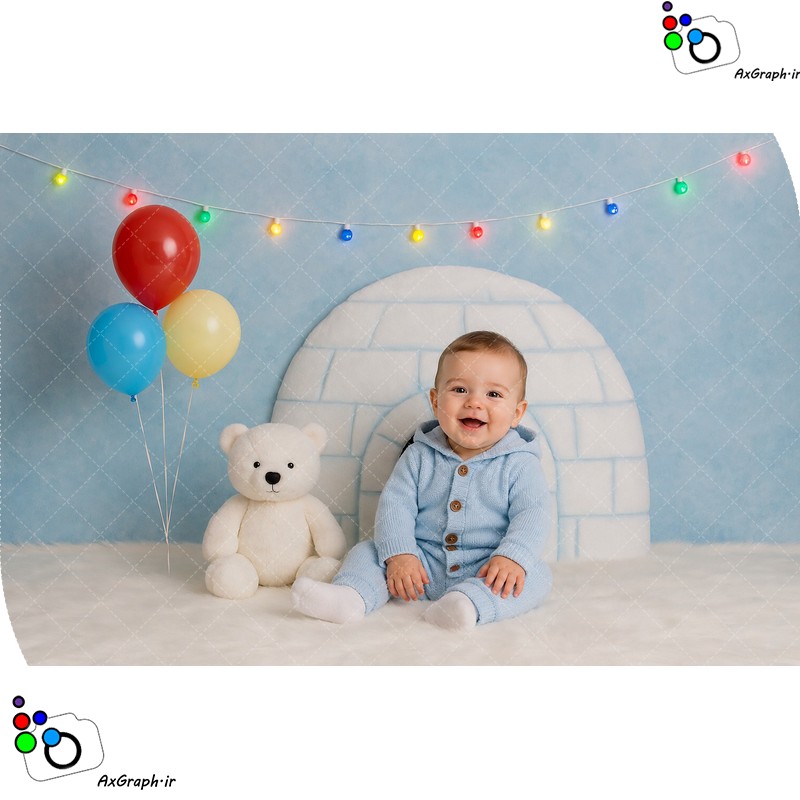 بک دراپ نوزاد خانه اسکیمو و خرس قطبی-کد 55521(ویژه عکس گراف)
