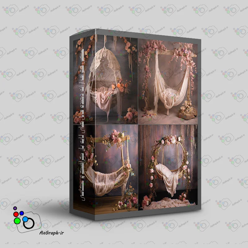 مجموعه 8 بک دراپ نوزاد گهواره و سبد آویز گل آرایی-کد 50092