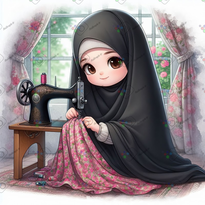 بک گراند کودکانه دختر کوچولوی ناز چادری در حال خیاطی-کد 44487(ویژه عکس گراف)