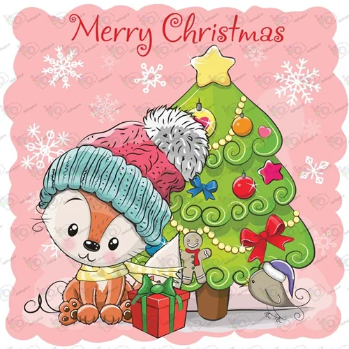 دانلود وکتور کارتونی روباه و درخت کریسمس-کد 10106