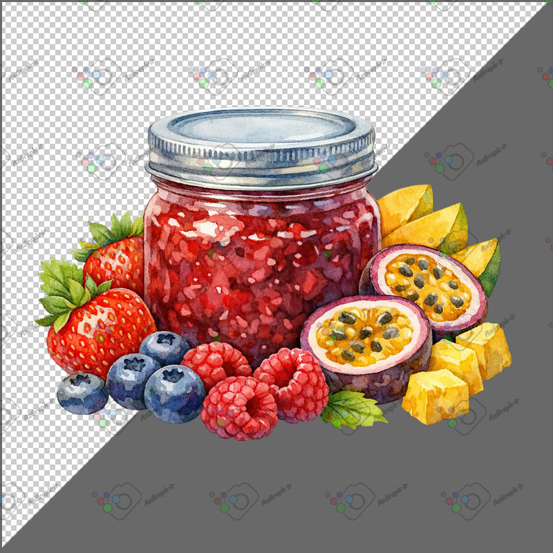 طرح برچسب فانتزی شیشه مربا و میوه های تابستانی-کد 70173(ویژه عکس گراف)