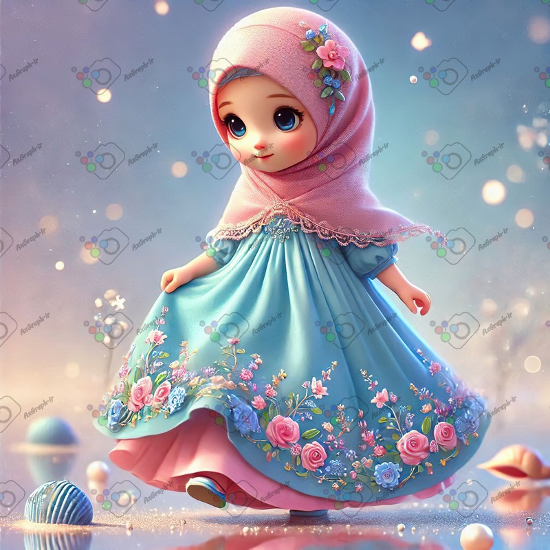 بک گراند کودکانه دختر ریزه میزه با حجاب در حال قدم زدن در ساحل-کد 44507(ویژه عکس گراف)