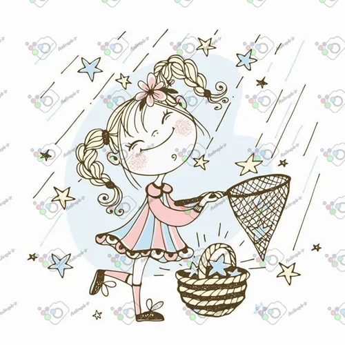 وکتور کودکانه دختر با نمک در حال ستاره چیدن-کد 11059