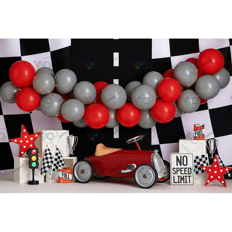 بک دراپ آتلیه کودک تم مسابقه اتوموبیل رانی-کد 55415(ویژه عکس گراف)