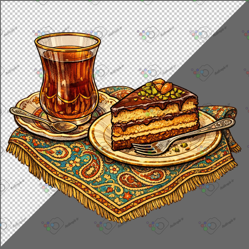 طرح برچسب استکان چای و برش کیک و رومیزی ترمه-کد 70094(ویژه عکس گراف)