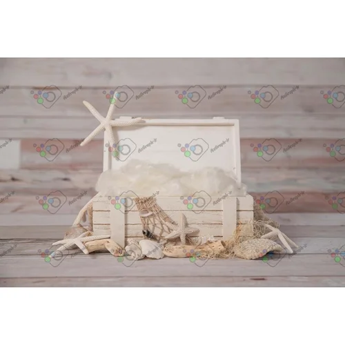 بک دراپ نوزاد جعبه چوبی و ستاره دریایی و صدف-کد 5806