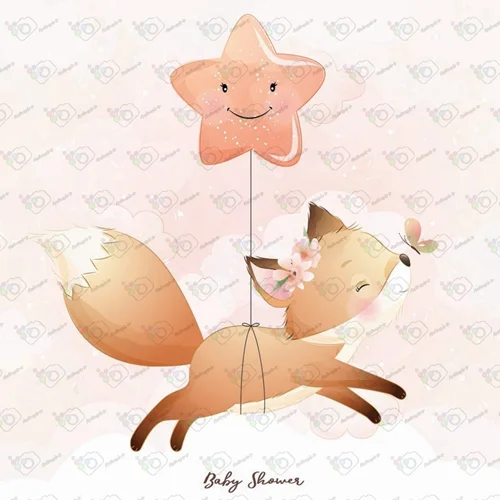 وکتور کودکانه روباه و ستاره طلایی در آسمان-کد 10817