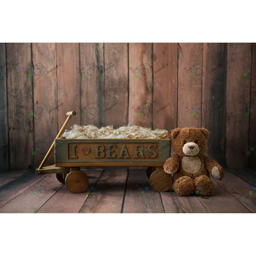 بک دراپ نوزاد گاری چوبی و تدی-کد 5695