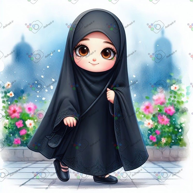 بک گراند کودکانه دختر کوچولوی ناز چادری در پیاده رو-کد 44343(ویژه عکس گراف)