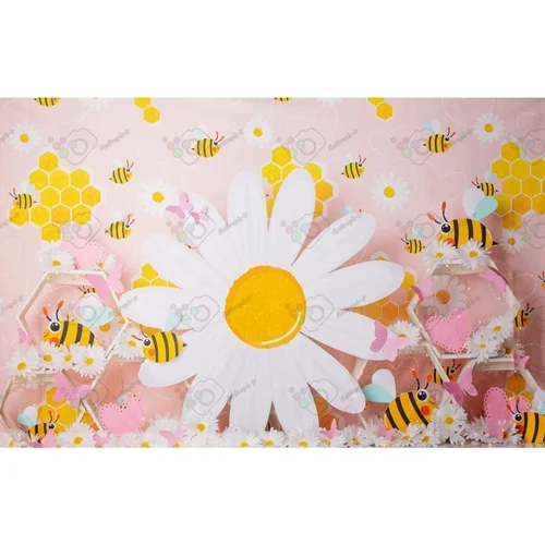 بک دراپ آتلیه تم زنبور عسل و گل مرواریدی-کد 35252