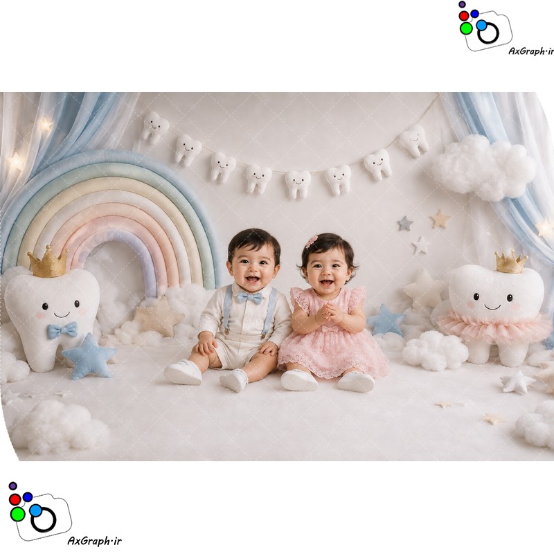بک دراپ کودک دخترونه و پسرونه تم دندونی-کد 55552(ویژه عکس گراف)