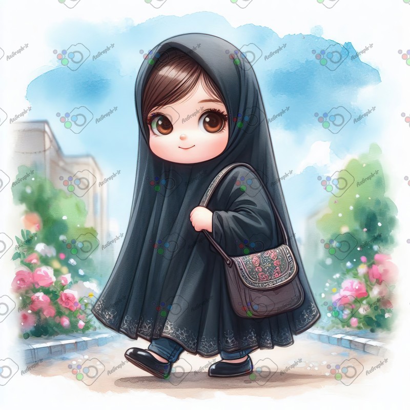 بک گراند کودکانه دختر کوچولوی ناز چادری در حال عبور-کد 44347(ویژه عکس گراف)