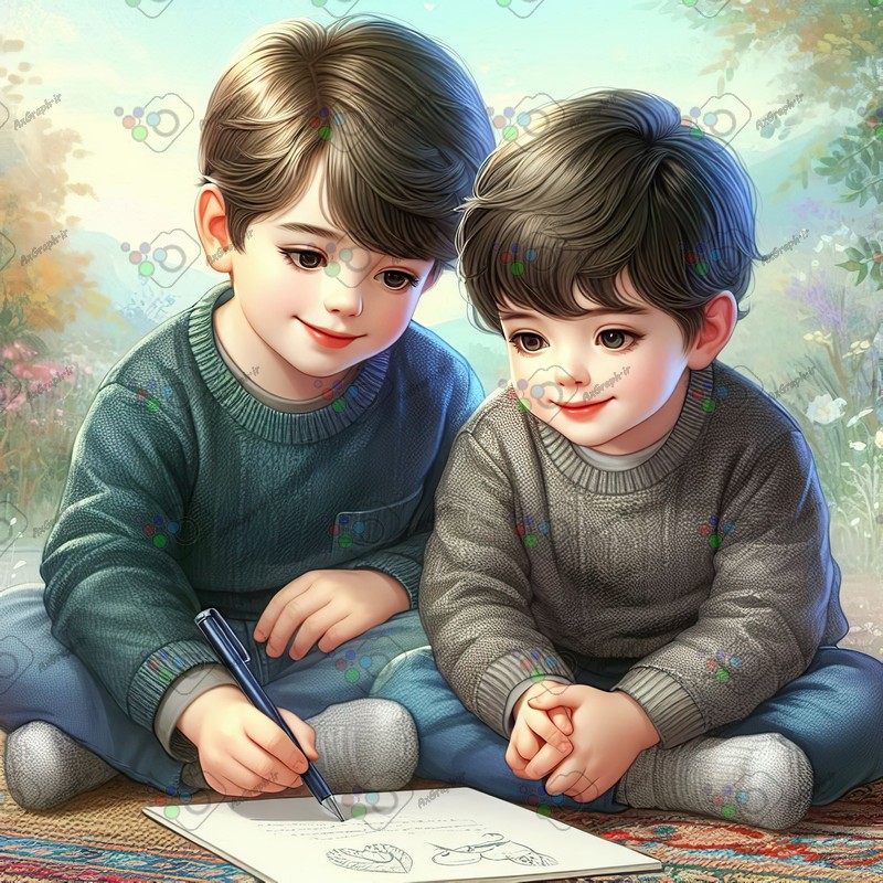 بک گراند کودکانه برادران در حال خواندن و نوشتن-کد 44465(ویژه عکس گراف)