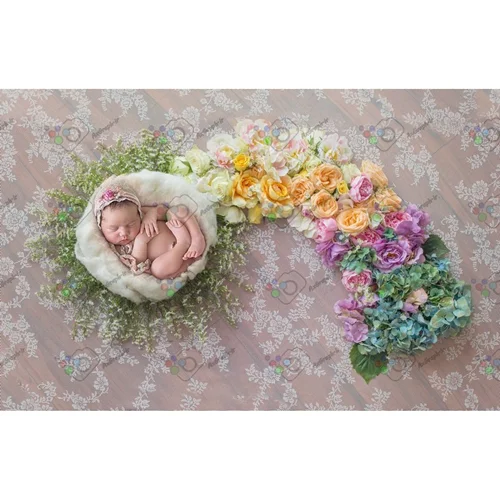 بک دراپ نوزاد سبد و رنگین کمان گلها-کد 5309