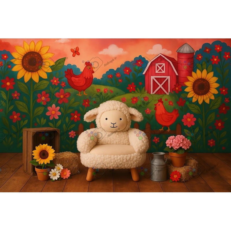 بک دراپ کودک مبل بره تم مزرعه-کد 55448(ویژه عکس گراف)