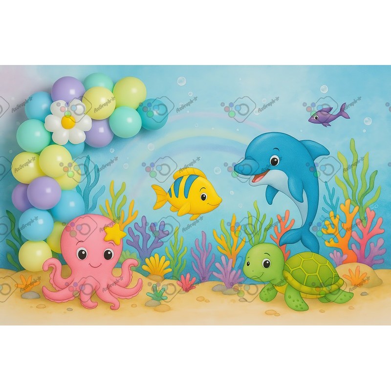 بک دراپ کودک تم اعماق اقیانوس-کد 55433(ویژه عکس گراف)