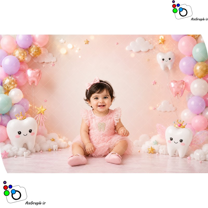 بک دراپ آتلیه کودک تم دندونی-کد 55537(ویژه عکس گراف)
