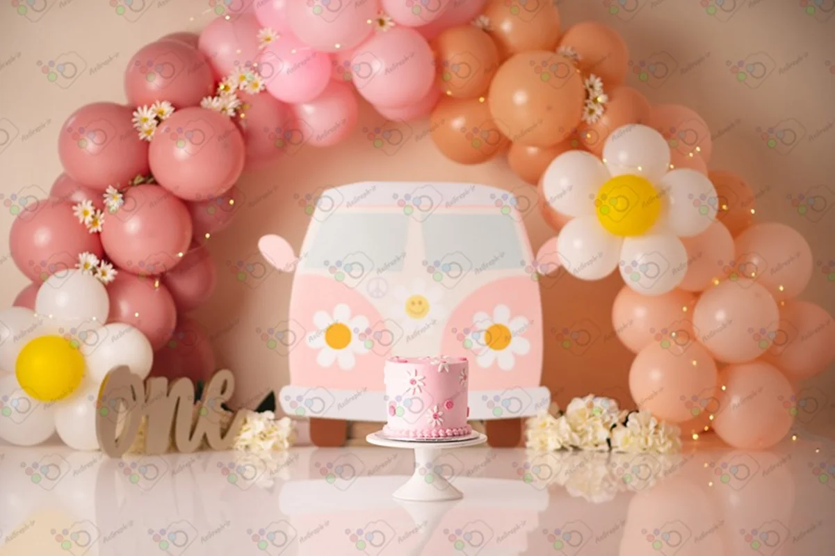 بک دراپ تولد یک سالگی تم اتوبوس شادی-کد 138