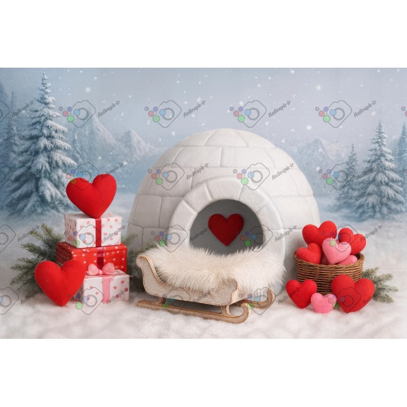 بک دراپ کودک و نوزاد خانه اسکیمو تم زمستان-کد 55383(ویژه عکس گراف)