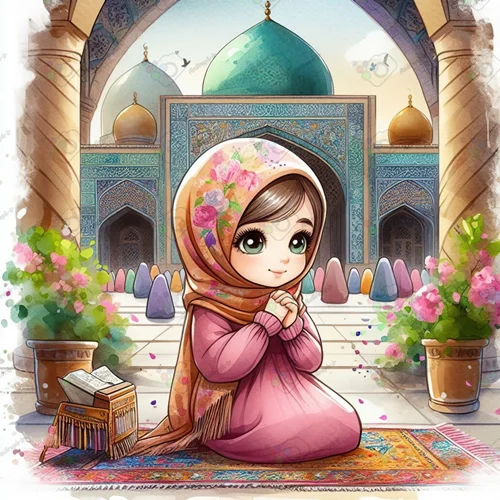بک گراند کودکانه دختر کوچولو با شال گل گلی در مسجد در حال دعا کردن(ویژه عکس گراف) -کد 41280