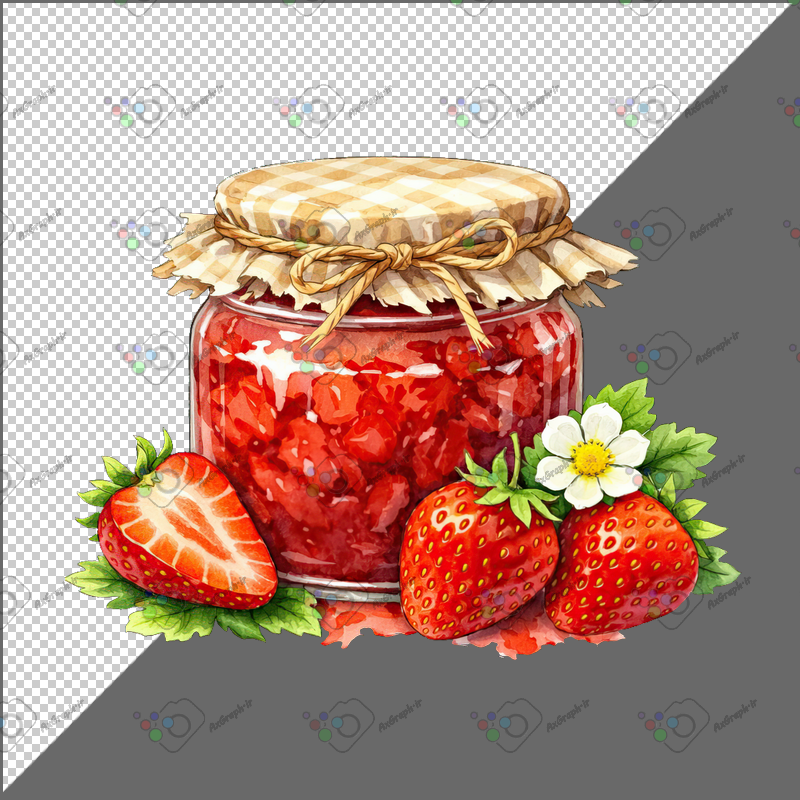طرح برچسب فانتزی شیشه مربای توت فرنگی-کد 70159(ویژه عکس گراف)