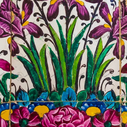 تصویر با کیفیت نمایی از کاشی لعابدار هفت رنگ با نقش گل و بوته -کد 30040