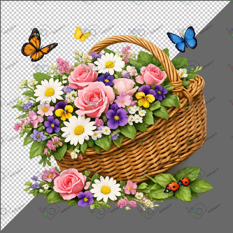 طرح برچسب سبد گل و پروانه-کد 70064(ویژه عکس گراف)