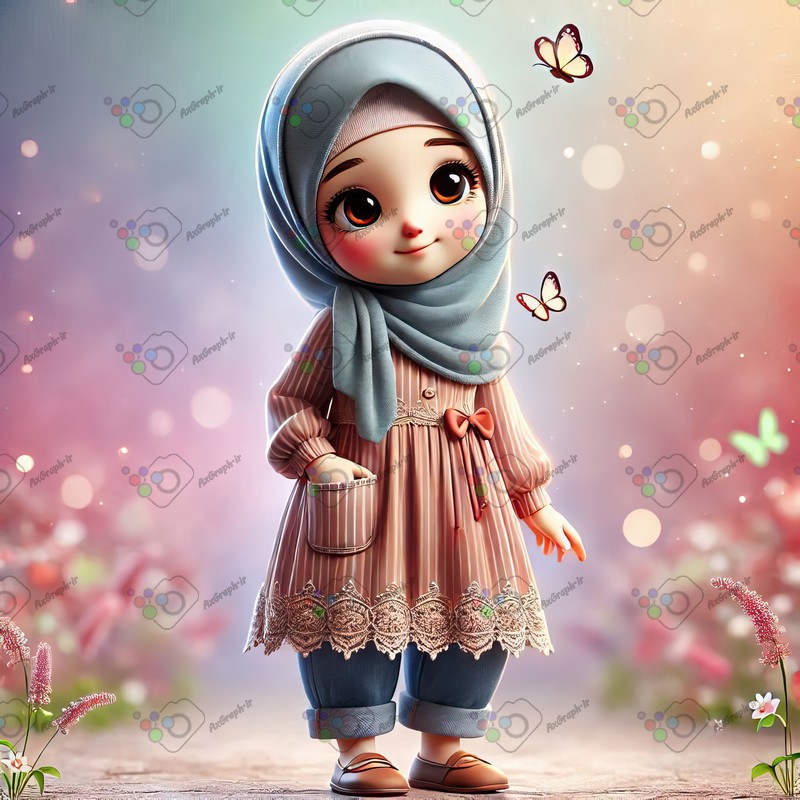 بک گراند کودکانه دختر بچه ناز با حجاب ایستاده در باغ-کد 44556(ویژه عکس گراف)