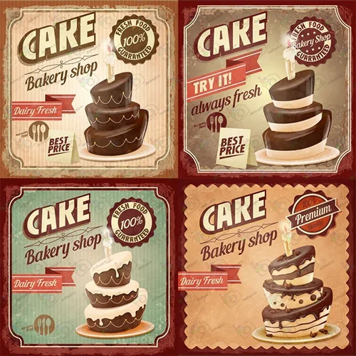 دانلود وکتور پوستر شیرینی پزی با طرح کیک شکلاتی در 4 طرح-کد 10358