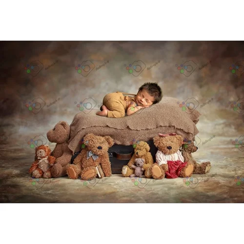 بک دراپ نوزاد چمدون و خرسای عروسکی-کد 5671