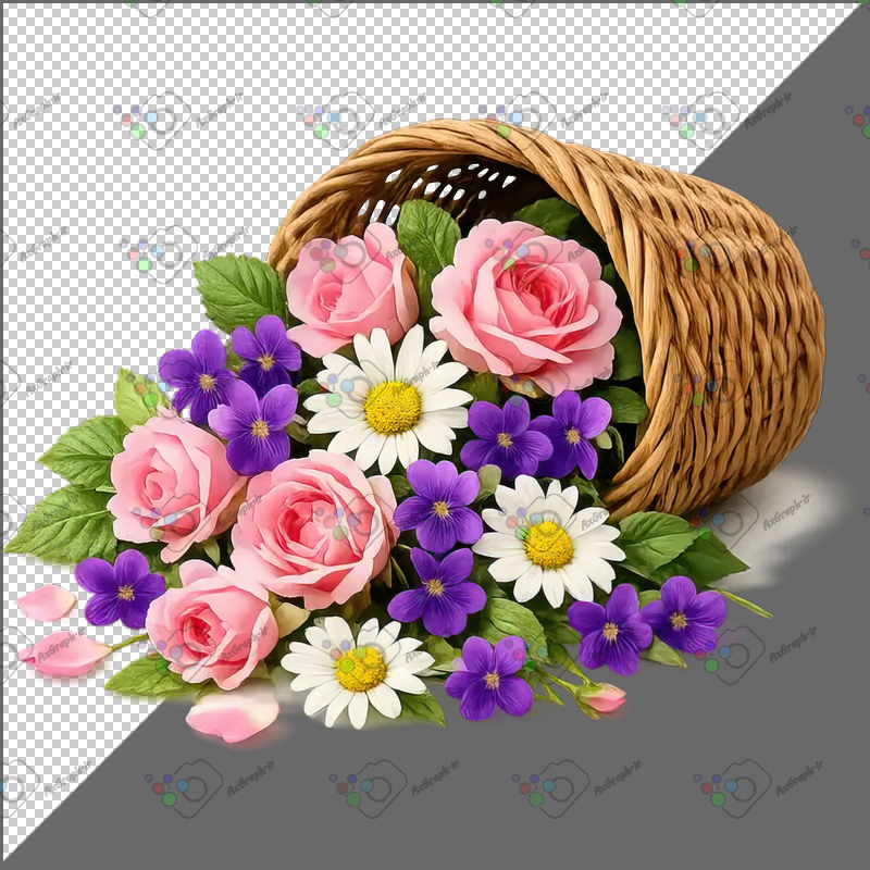 طرح برچسب سبد گل افتاده و گلهای ریخته-کد 70063(ویژه عکس گراف)