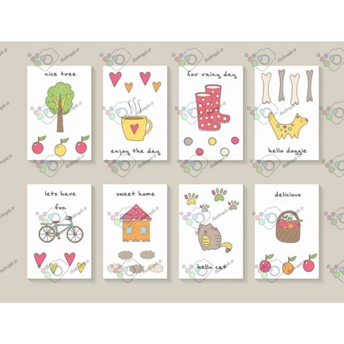 وکتور کارت پستال های کودکانه در 8 طرح متفاوت-کد 11480