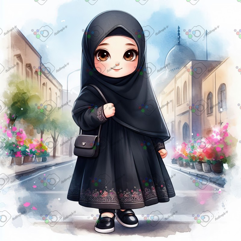 بک گراند کودکانه دختر کوچولوی ناز مشکی پوش ایستاده در خیابان-کد 44349(ویژه عکس گراف)