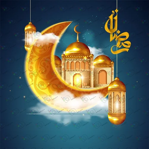 دانلود وکتور ماه مبارک رمضان با طرح مسجد و فانوس و ماه-کد 10278