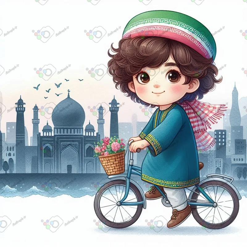 بک گراند کودکانه پسر بچه ایرانی دوچرخه سوار-کد 43898(ویژه عکس گراف)
