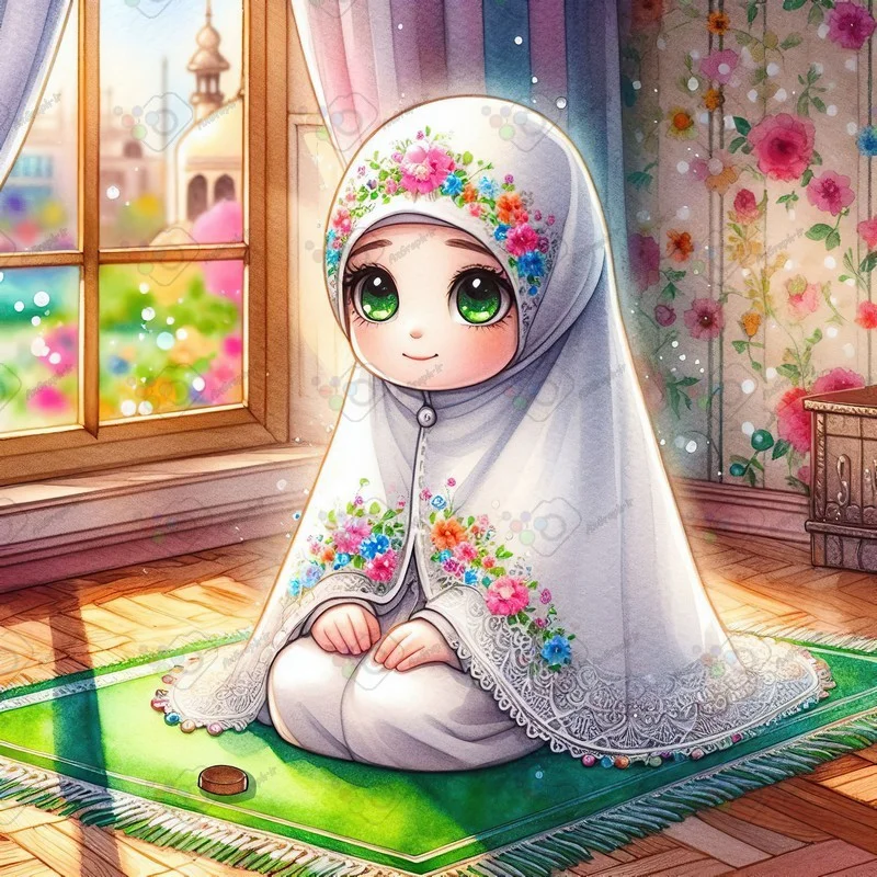 بک گراند کودکانه دختر کوچولوی ناز با چادر سپید در حال نماز خواندن-کد 44059(ویژه عکس گراف)