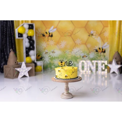 بک دراپ تولد یک سالگی تم زنبور عسل-کد 326