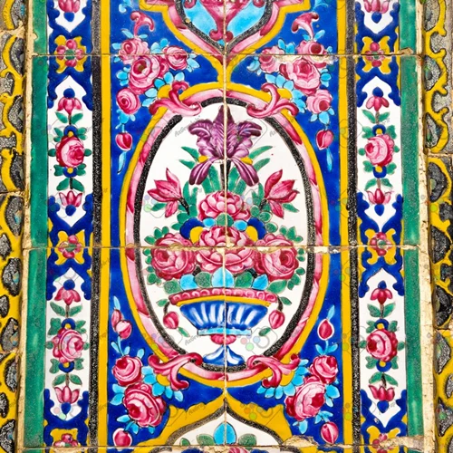 تصویر با کیفیت نمایی از کاشی لعابدار هفت رنگ با نقش گل و گلدان -کد 30084