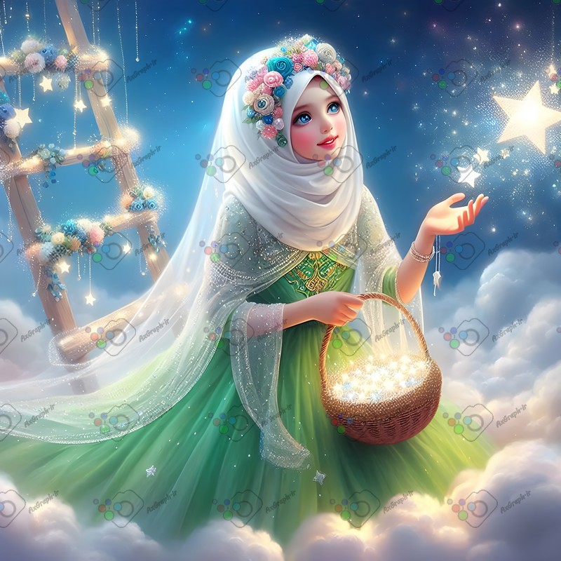 بک گراند کودکانه دختر ناز با حجاب ستاره چین-کد 44608(ویژه عکس گراف)