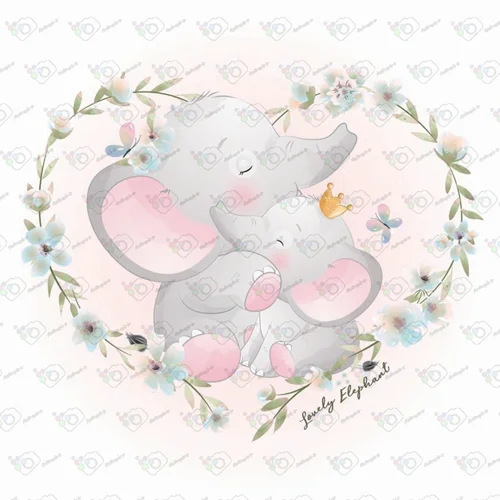 وکتور کودکانه بچه فیل و مامانش-کد 10804