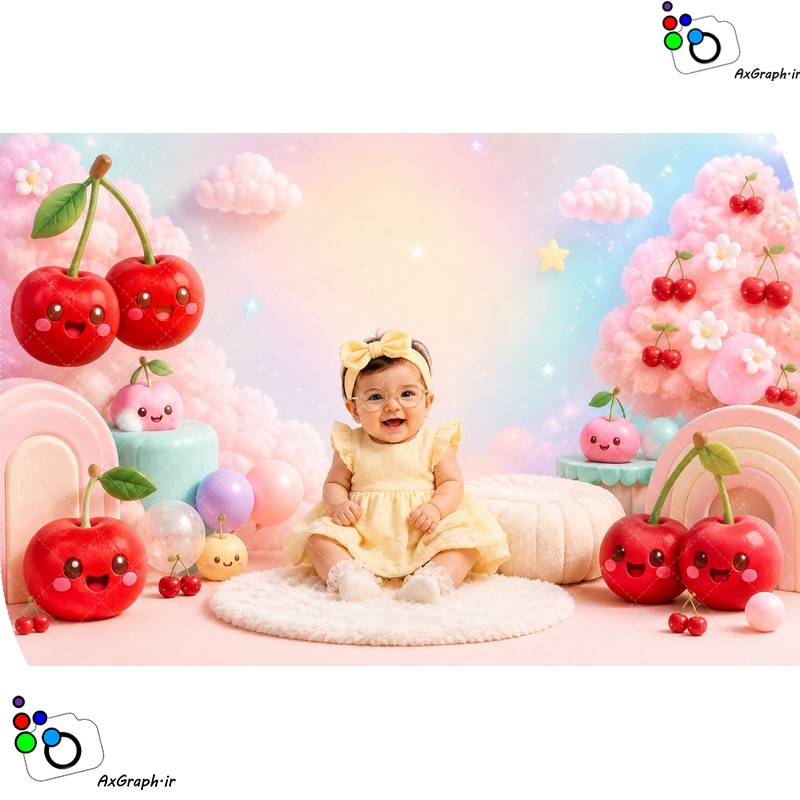 بک دراپ آتلیه کودک تم گیلاس-کد 55550(ویژه عکس گراف)